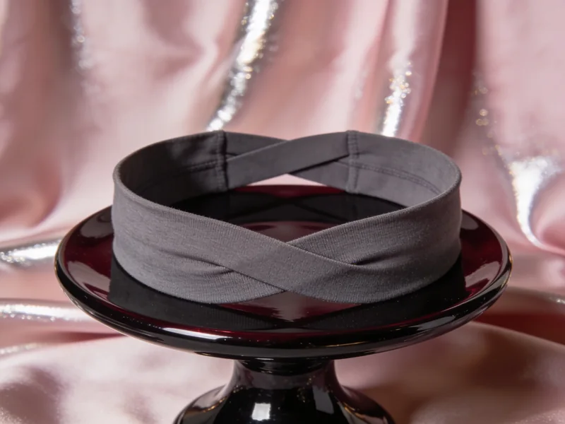 Slate cross-front fabric cosmetic headband.